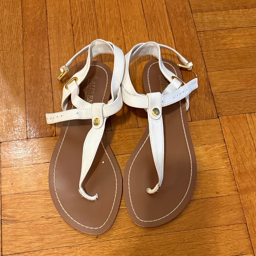 Ralph Lauren White and Brown Sandals
